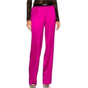 Tom Ford Hot Pink Silk Satin Logo Track Pants XS Barbie PJ Pyjamas Authentic